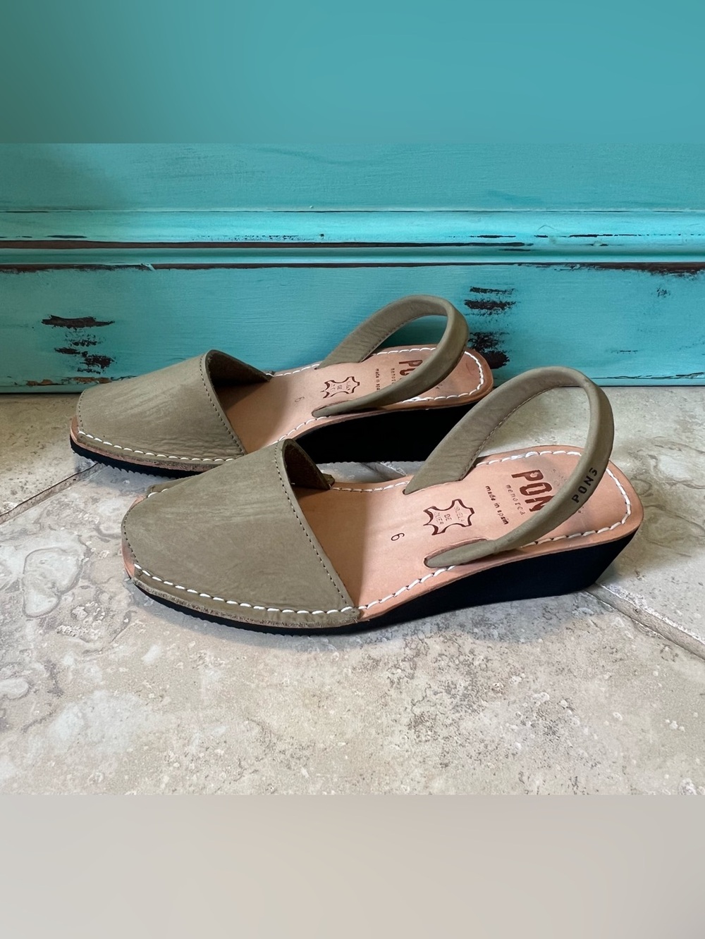 Pons Avarcas Classic Style Green/Taupe Leather Sandal Women’s Sz 6 NWOT - Picture 5 of 9